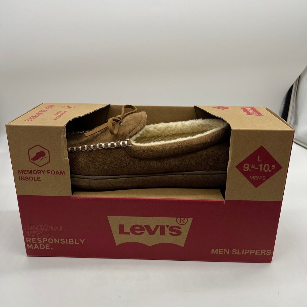 Men's Levi's Memory Foam Fleece Lined Slippers Size Large 9.5-10.5 Brown